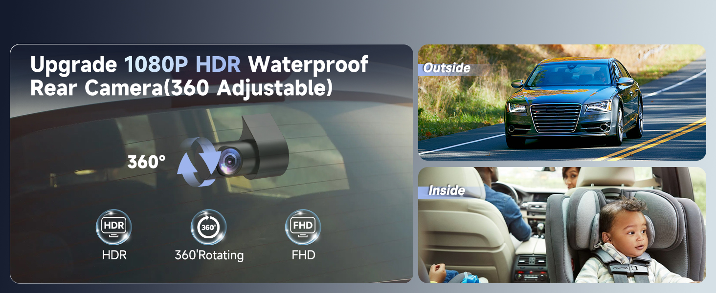Upgrade 1080P HDR Waterproof Rear Camera(360 Adjustable)