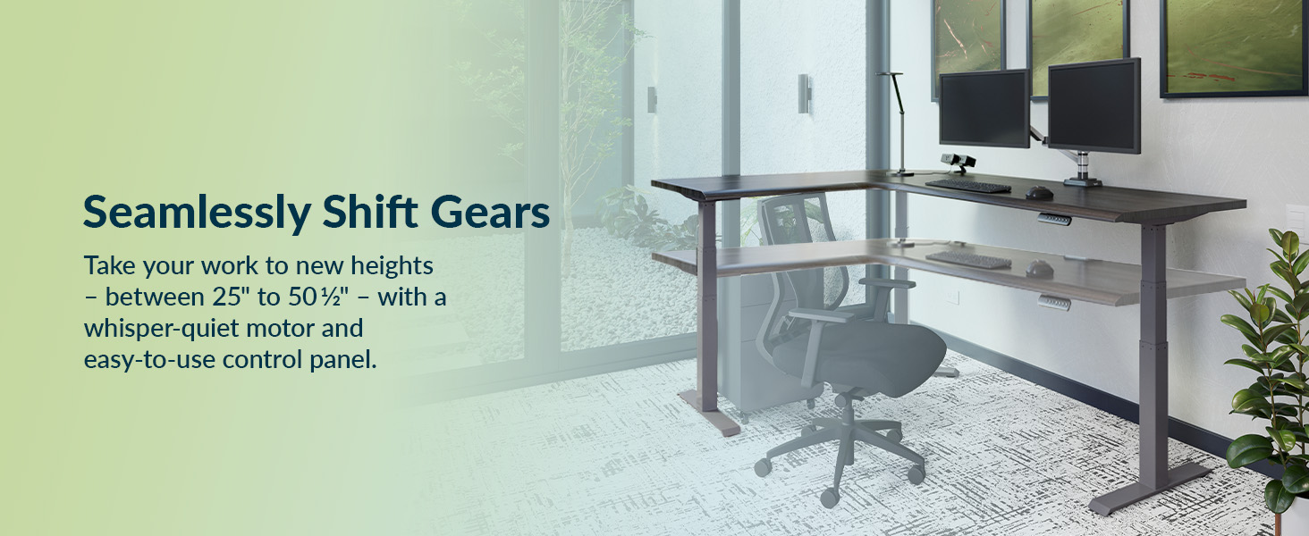 home office L shaped electric desk sit stand corner desk with cable management and height presets