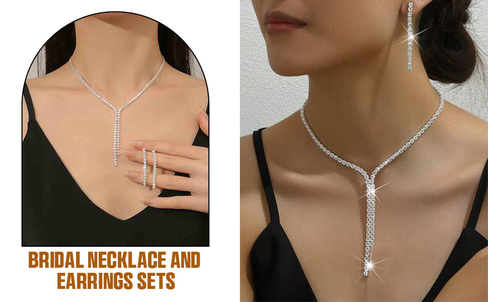 Bride Crystal Necklace Earrings Set Bridal Wedding Jewelry Sets Rhinestone Necklace for Women Girls
