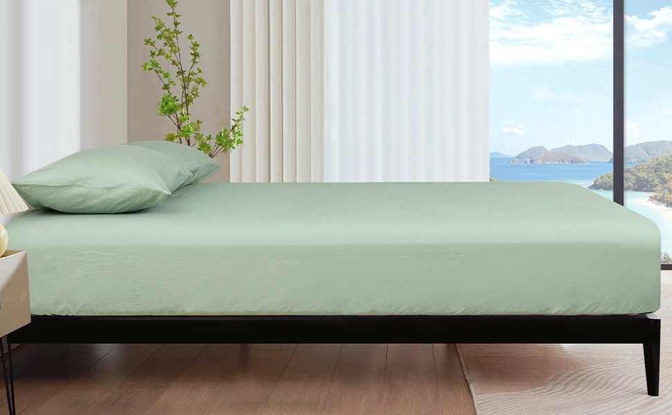 PHF 100 Washed Cotton Fitted Sheet King Size Linen Like