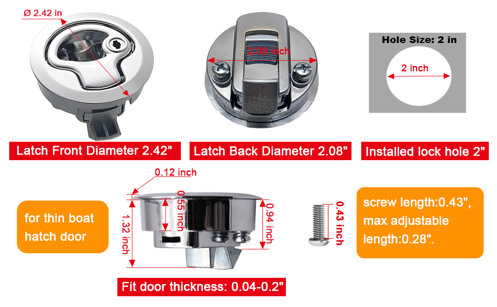 evan Boat Latches, 3 Pack RV Flush Slam Latch, Metal Boat Door Latch Handle, Boat
