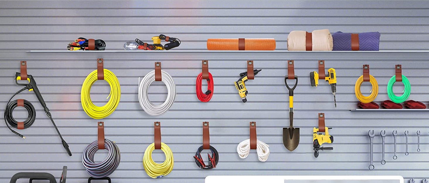 Superior Leather Extension Cord Organizer,Heavy Duty Cord Wrap Storage Straps, Hook