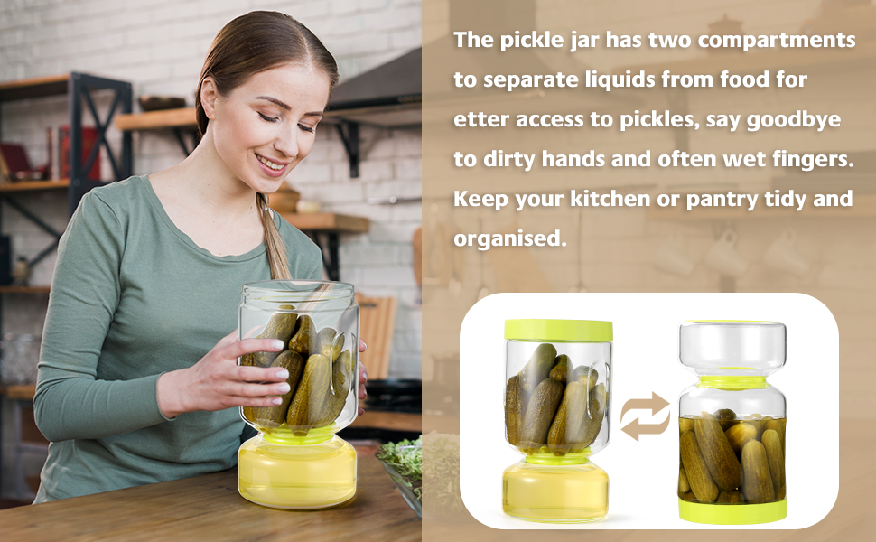 AWZITUO Glass Pickle Jar, Pickle Container with Strainer
