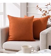 Top Finel Decorative Throw Pillow Covers Solid Soft Chenille Cushion Cover Case Fall Orange Squar...