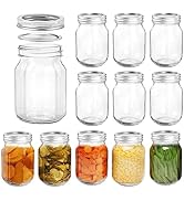 12 Pieces Wide Mouth Mason Jars, 16 OZ Glass Canning Jars Mason Spice Jar with Airtight Lids for ...