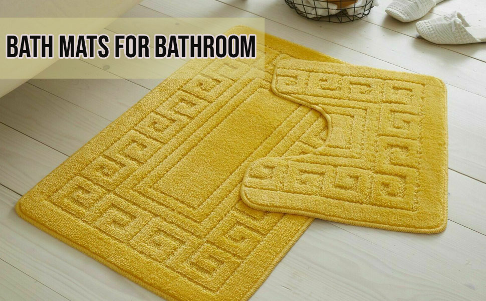 FAIRWAYUK Bathroom Mats Sets 2 Pieces, Ultra Plush Greek Pattern Bath