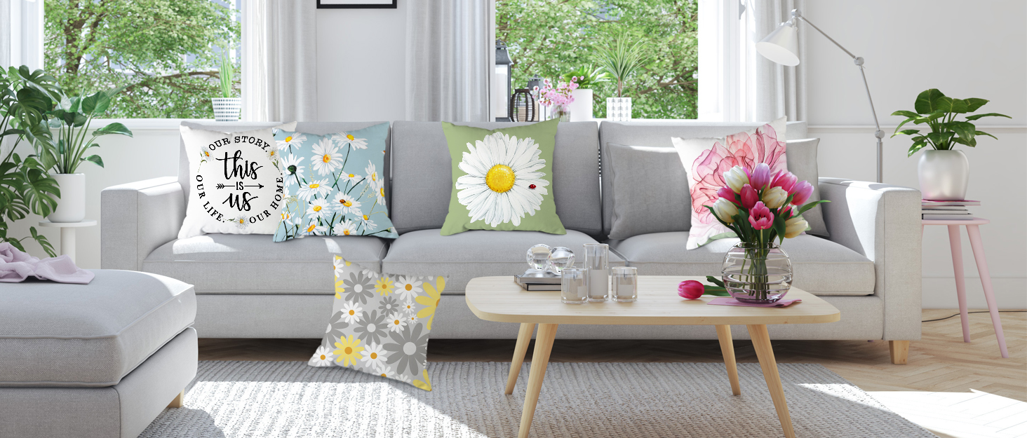 Hexagram Yellow and Grey Pillow Covers 20x20, Decorative