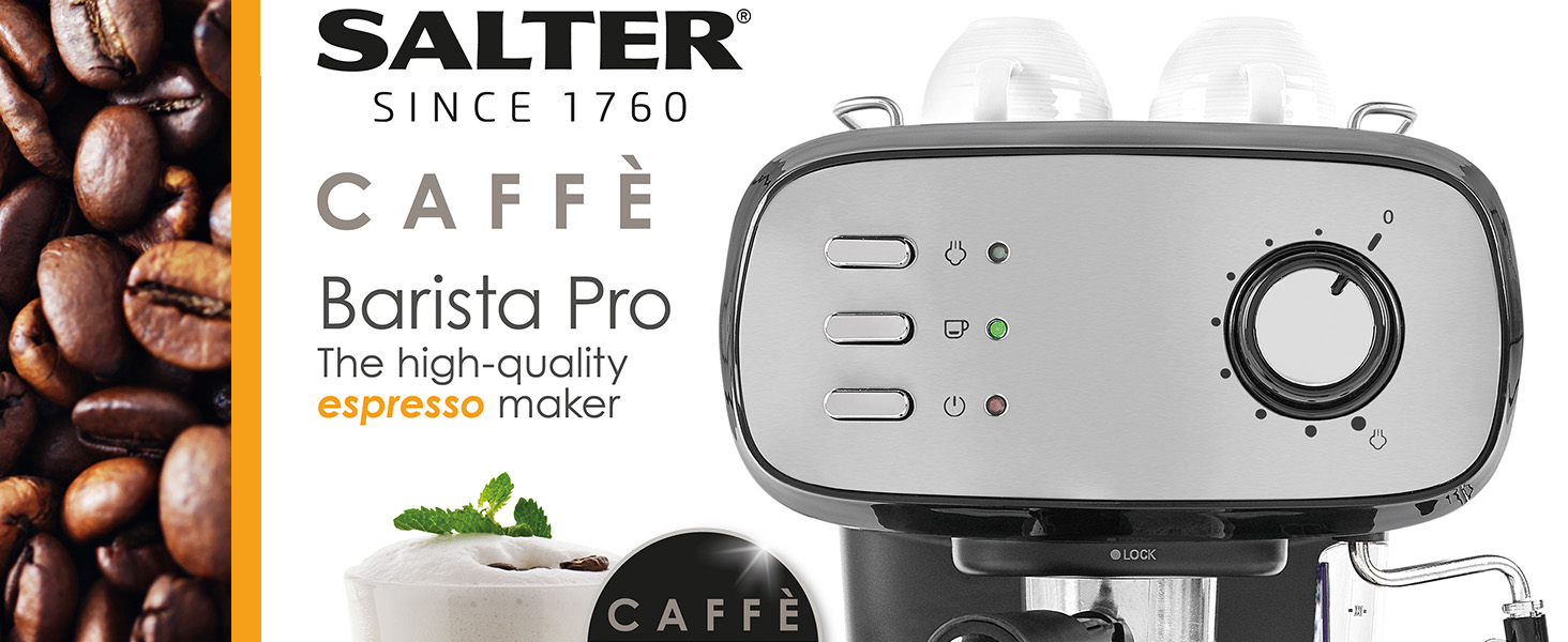 Salter EK4369 Caffé Barista Pro Espresso Machine Coffee Maker for Cappuccino/Latte, 15Bar
