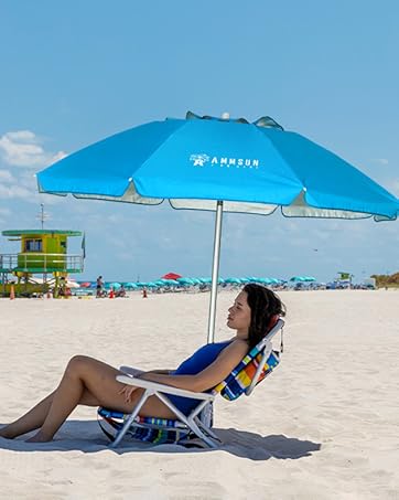 6.5ft twice folded Portable beach umbrella with sand anchor travel portable compact pool outdoor
