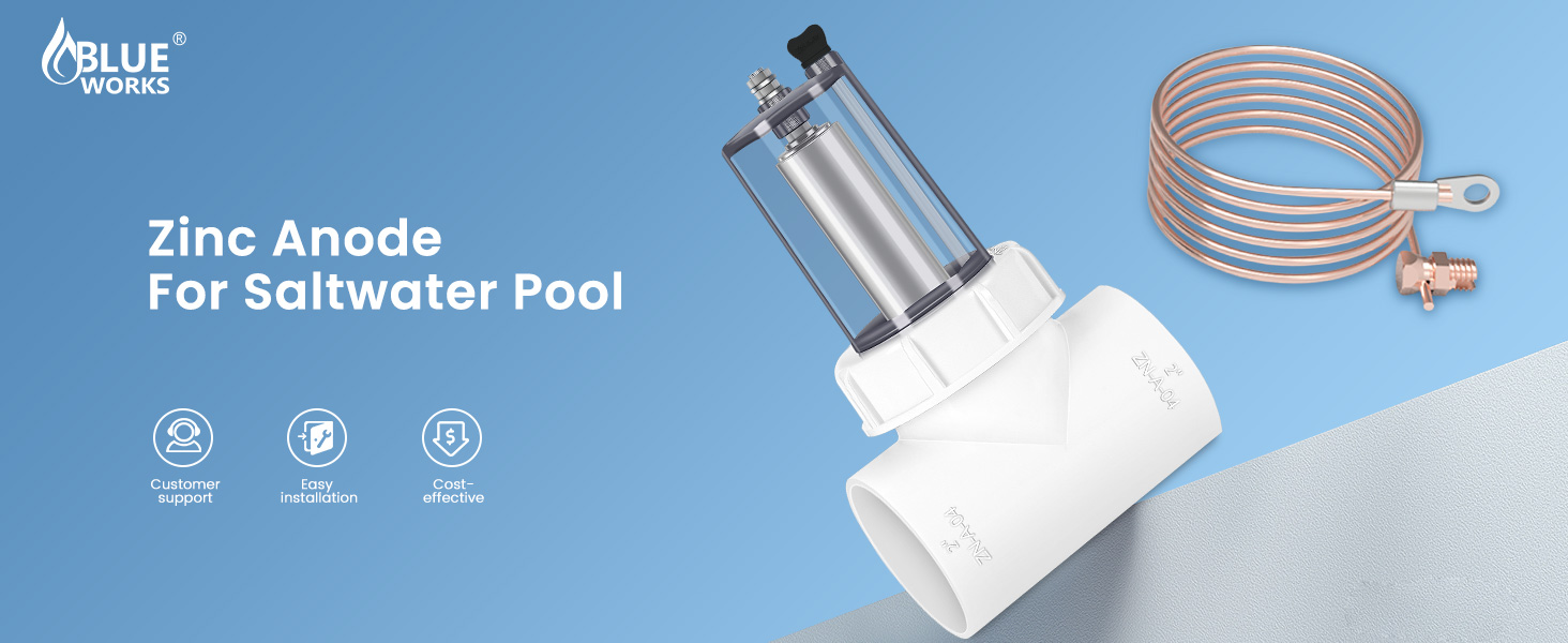 BLUE WORKS Zinc Anode Pool Anode, Zinc Anode for Saltwater Pool, Sacrificial Anode