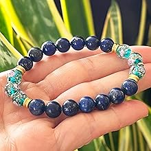 8mm Firefly Beads Silver Lava Bracelet 13 lapis