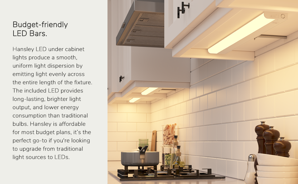 Budget-friendly LED under cabinet light bars.