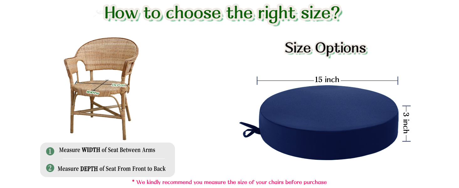 Outdoor Chair Cushions Round Seat Cushion Pads with Removable Cover for Garden Lawn