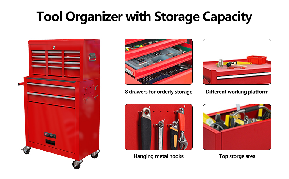 KKGLAPTEN 8Drawer Rolling Tool Chest, High Capacity Tool