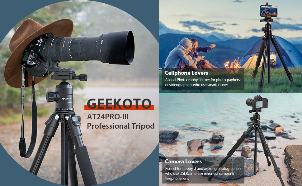 GEEKOTO Camera TripodTravel Tripod for DSLR, 63" Aluminum Tripod with 360° Ball