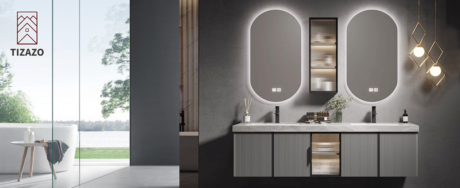 TIZAZO 78IN Bathroom Vanity with Double Sink Suspended