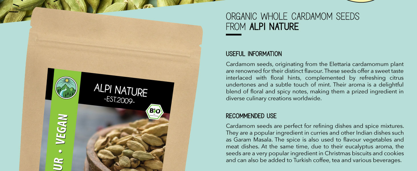 Organic Cardamom Seeds Alpi Nature UK