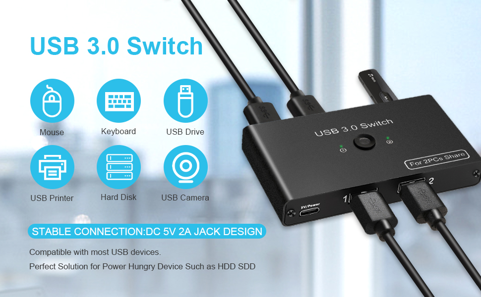 Amazon.com: USB 3.0 Switcher Selector with 2 Pack USB Cable, 2 ...