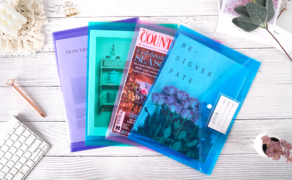 EOOUT 30pcs Plastic Envelopes Poly Envelopes, Document Folders with Snap Button