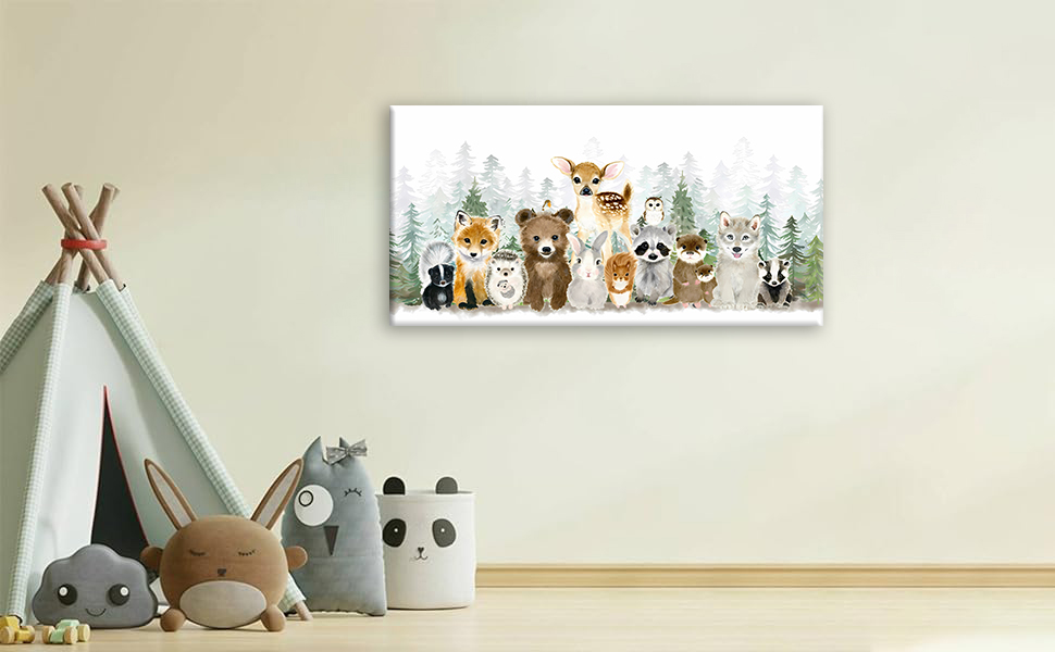 Woodland Animal Nursery Wall Art Watercolor Forest Baby Animal Nursery Wall Decor