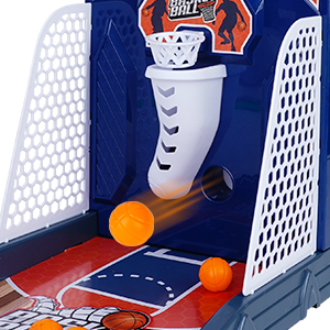   Put one ball on the spring board and then bounce the ball to the hoop