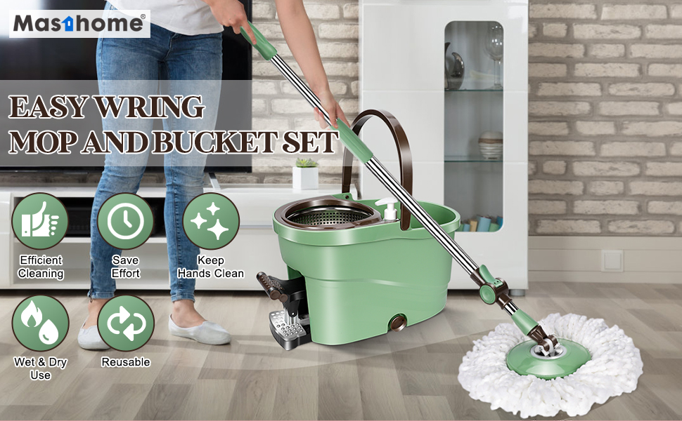 Masthome Spin Mop and Buckets Sets, Mop and Bucket with Wringer and 5