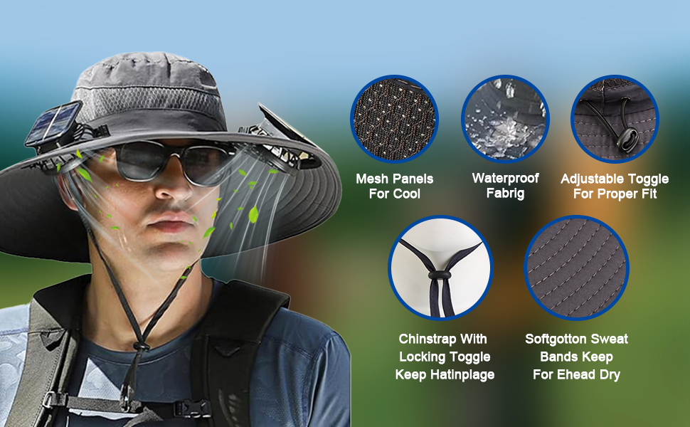 Men's Wide Brim Solar Fan Outdoor Fishing Hat