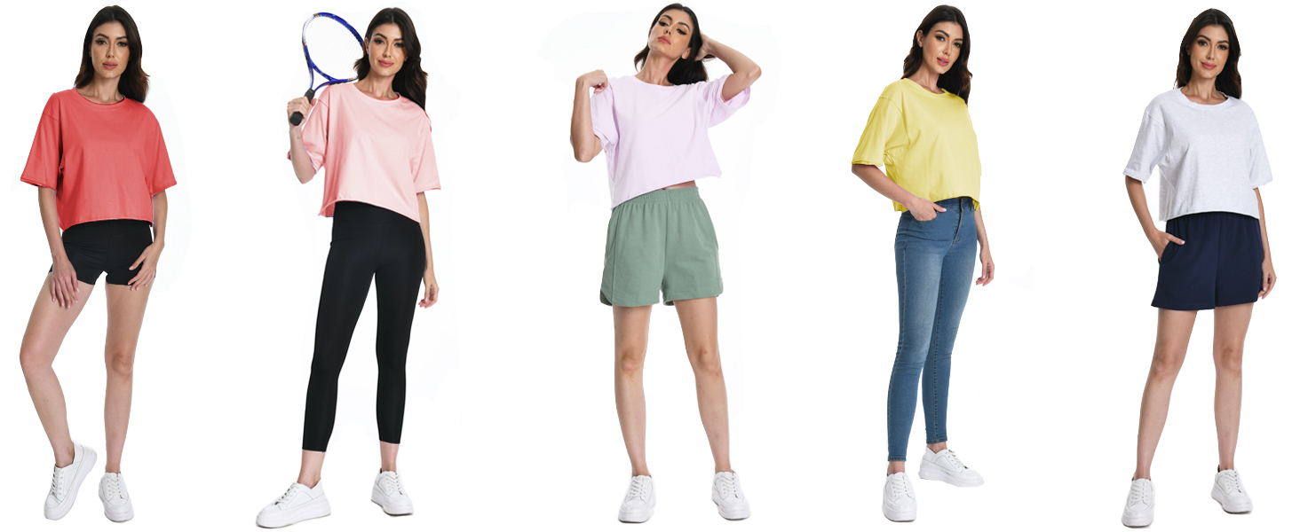 Summer Knit Cotton Workout Plus Size Crop Tops for Women Going Out Trendy Short Sleeve Yoga Shirts