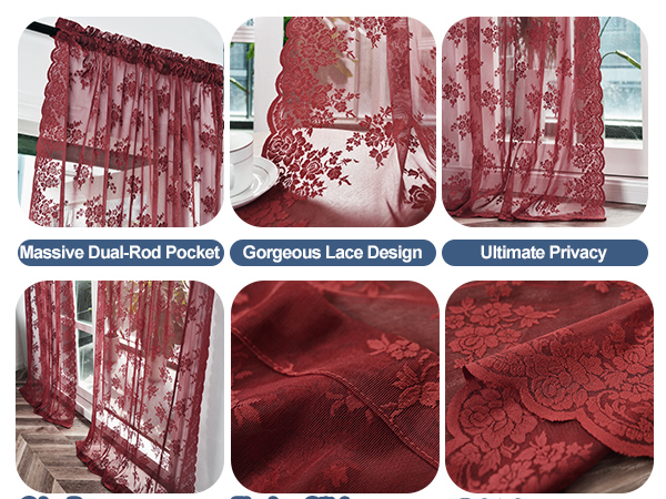 Amazon.com: Kotile Maroon Lace Curtains 80 Inches Long 2