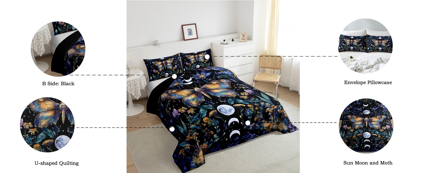 Erosebridal Death Moth Twin Comforter Set, Halloween Skull