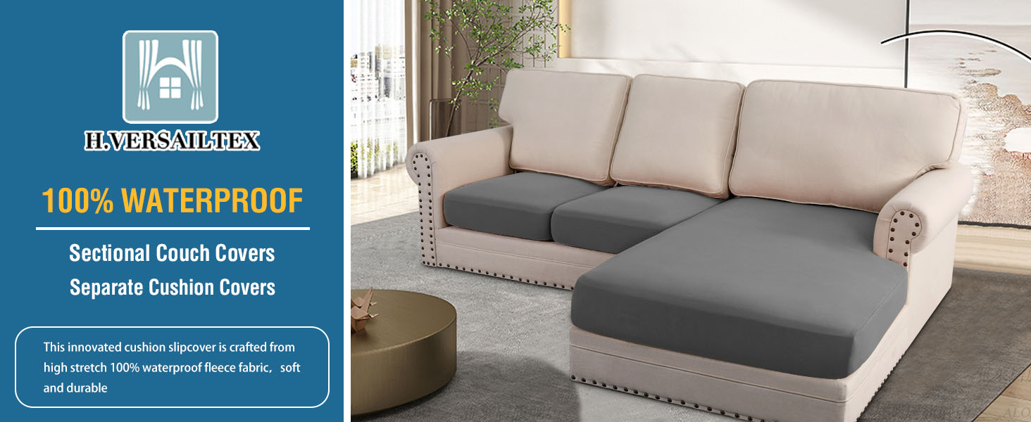 H.VERSAILTEX 100 Waterproof Seat Cushion Covers Sectional Couch Covers 3 Pieces