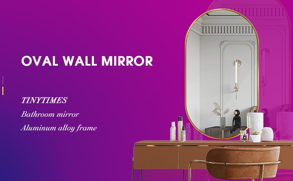 TinyTimes 26"x38" Oval Wall Mirror, Vanity Mirror, with Metal Frame, Vertical