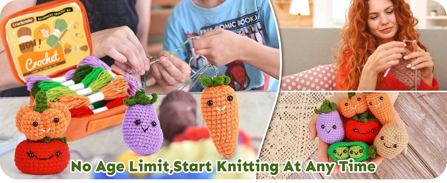 Crochetobe Crochet Kit for Beginners 6 PCS Crochet Vegetables