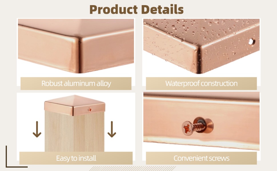 6 Pcs 3.5" x 3.5" Solid Copper Post Cap Fence Post Caps Pyramid Decking