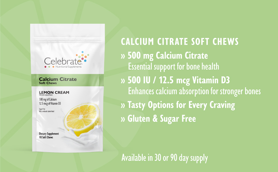 bariatric calcium citrate soft chews in lemon feature list by celebrate vitamins