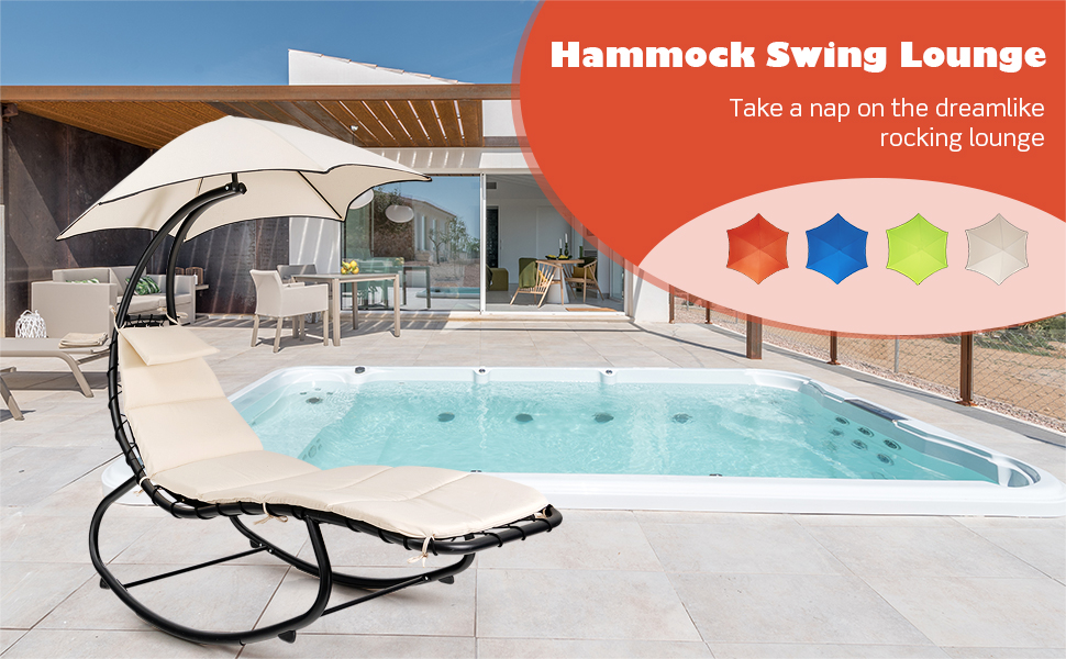 Tangkula Hanging Chaise Lounge Chair, Rocking Hammock Swing