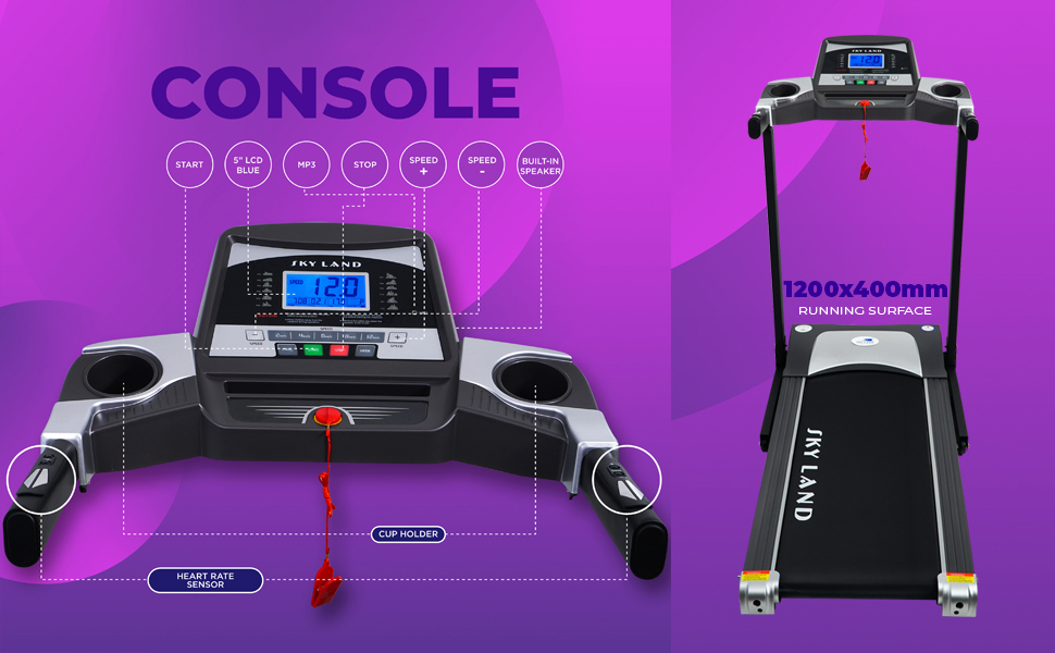 SKY LAND Foldable Treadmill w/Rated Power 2HP upto 4HP Peak Motor