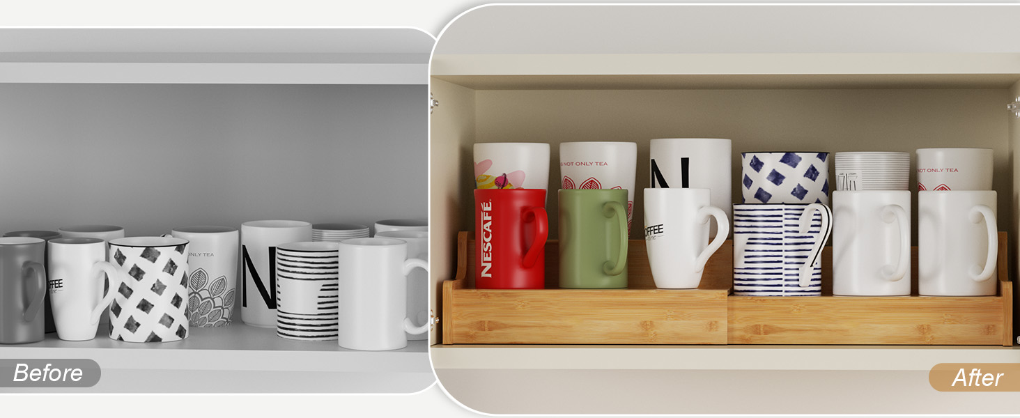 Coffee Mug Organizers and Storage, Kitchen Cabinet Shelf Organizer,Expandable shelf organizer