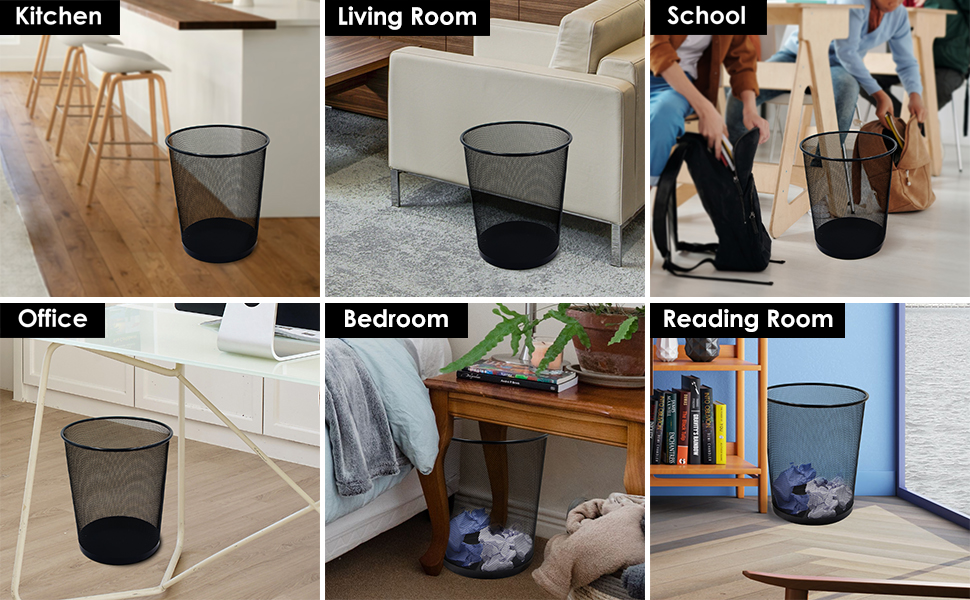 EasyVibe Black Mesh Trash Cans, 10Pack 4 Gal Mesh Office Trash Can