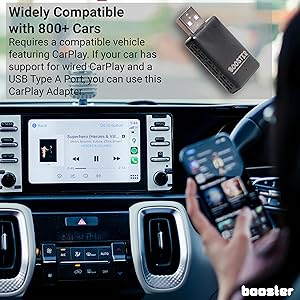 Widely Compatible with 800+ Cars, Booster Wireless USB CarPlay