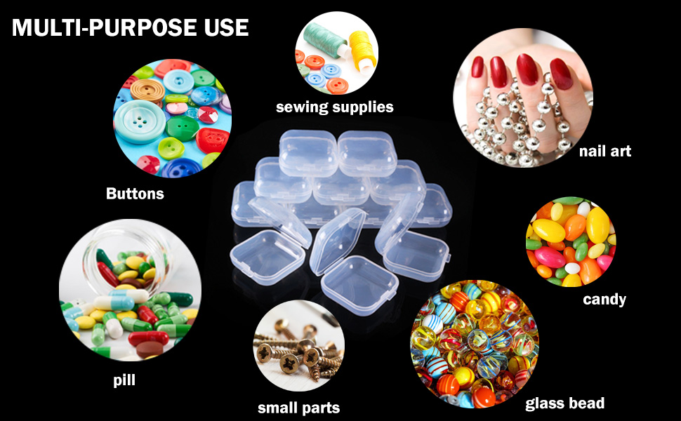 12 Pcs Small Clear Plastic Beads Storage Containers Box with Hinged Lid Bead