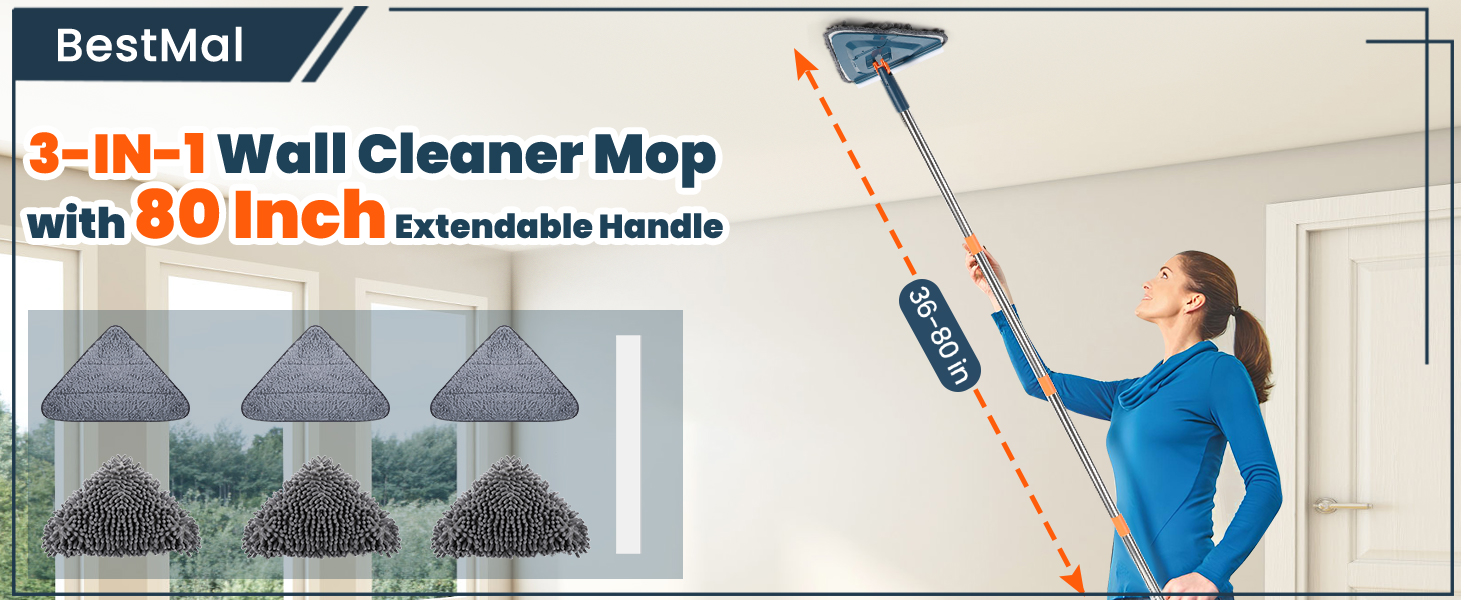 80 Inch Wall Cleaner Mop & Shower Brush Scrubber with Extendable Handle
