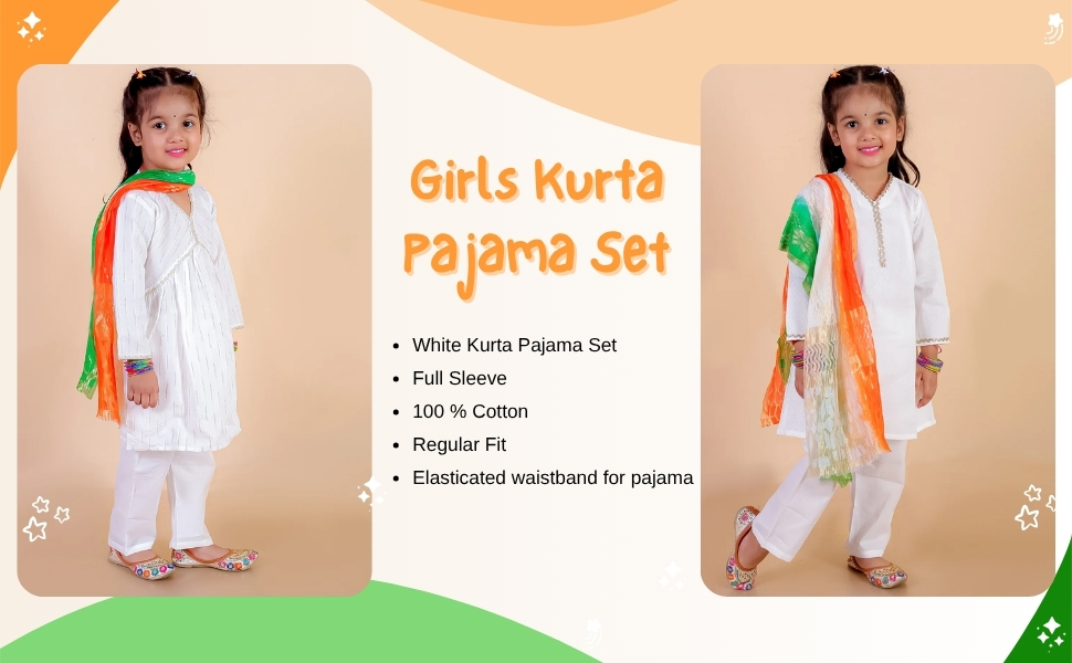 White Lotus Girls Kurta Pajama Set features