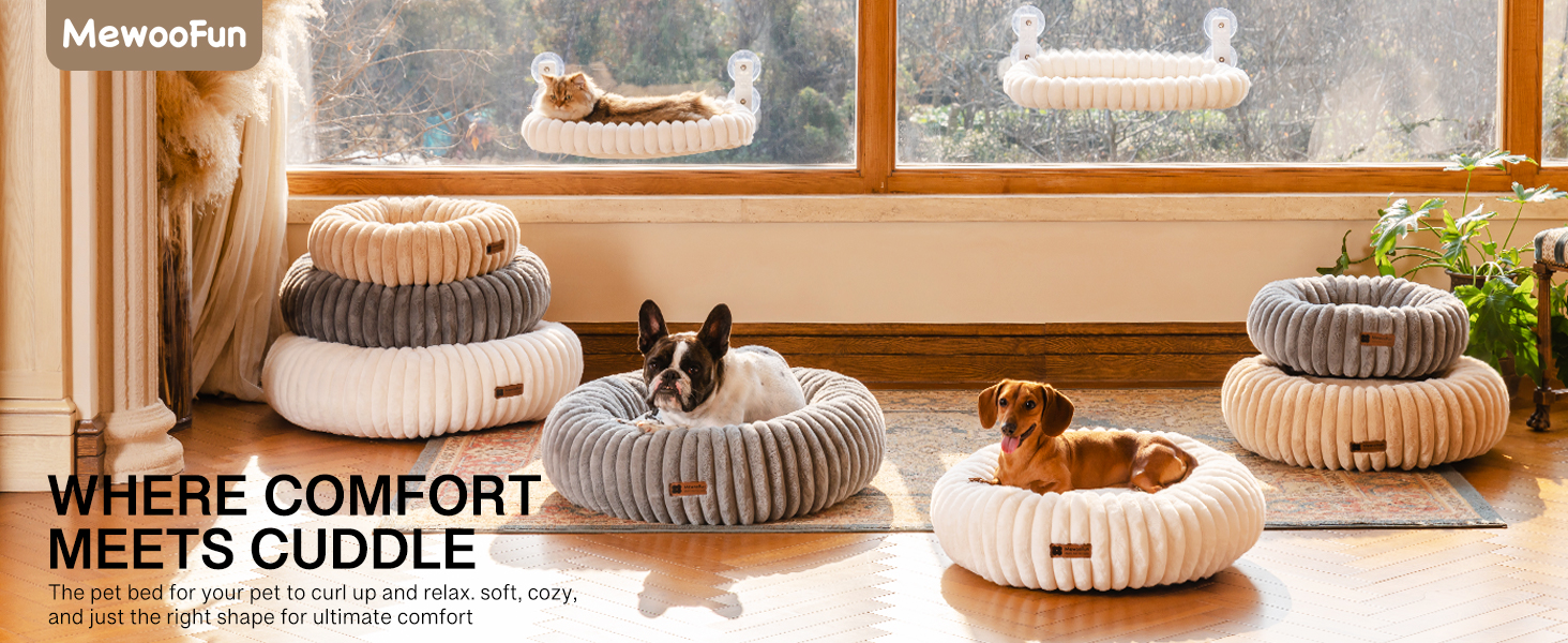 MEWOOFUN Donut Dog Bed Medium, Fluffy Calming Dog Bed for Antianxiety