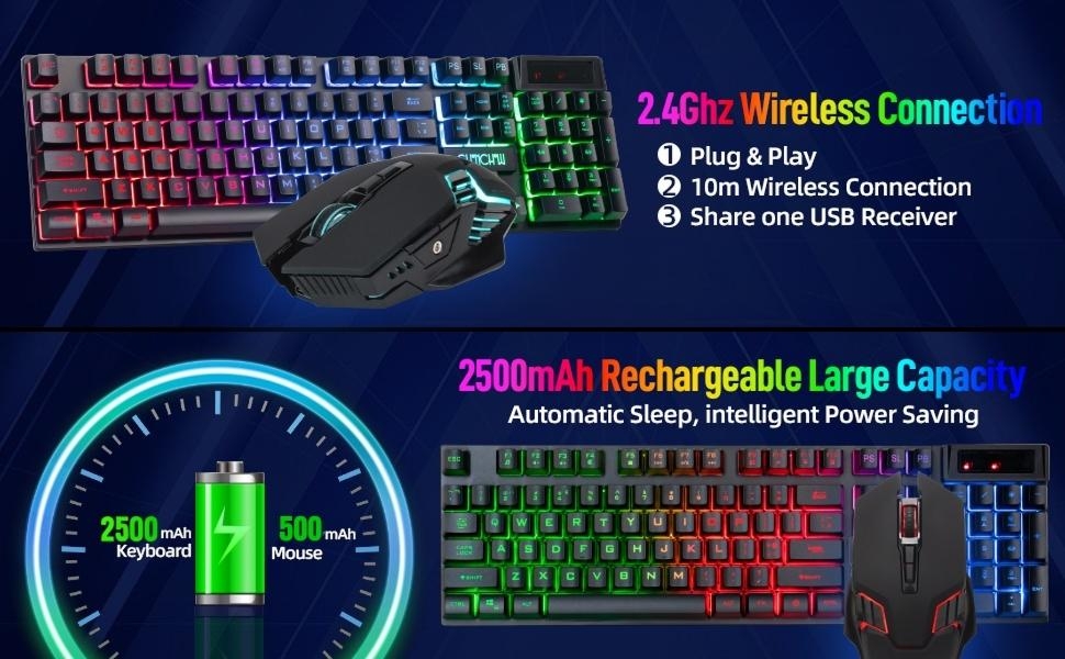CHONCHOW USB Wireless Gaming Keyboard an... 18 wireless keyboard and mouse gaming rechargeable rgb backlit teclado inalámbrico