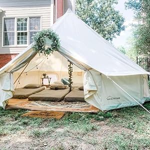 DANCHEL OUTDOOR 4 Season Oxford Glamping Tent, Waterproof Yurt Tent Bell Tent with Stove Jack for Camping White 3 OXFORD