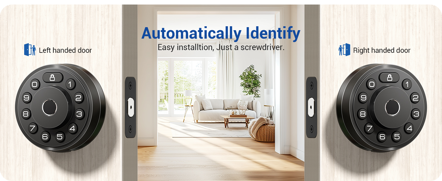 VE019 Fingerprint Smart Lock, 7-in-1 Keyless Entry Door Lock With Handle, Black