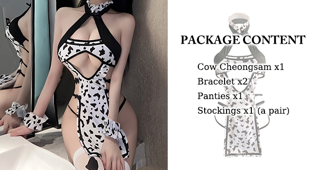 Women's Kawaii Lingeries Sexy Cow Milk Leopard Cosplay Costume Cheongsam