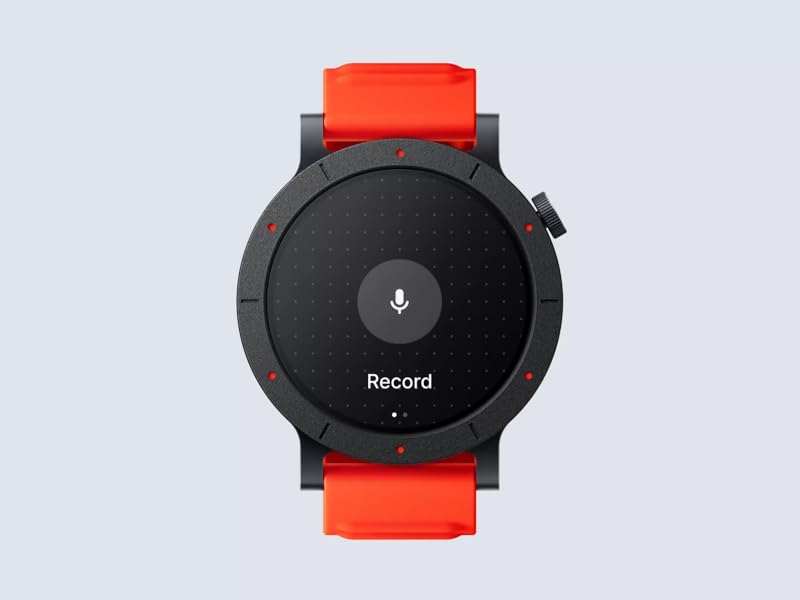 Reloj digital redondo con caja negra y correa de silicona de color rojo brillante. La pantalla parece estar en blanco o apagada.