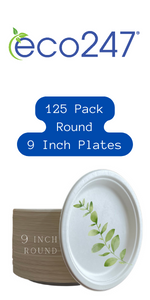 9 Inch Round Sugarcane Bagasse Plates, 125 Count
